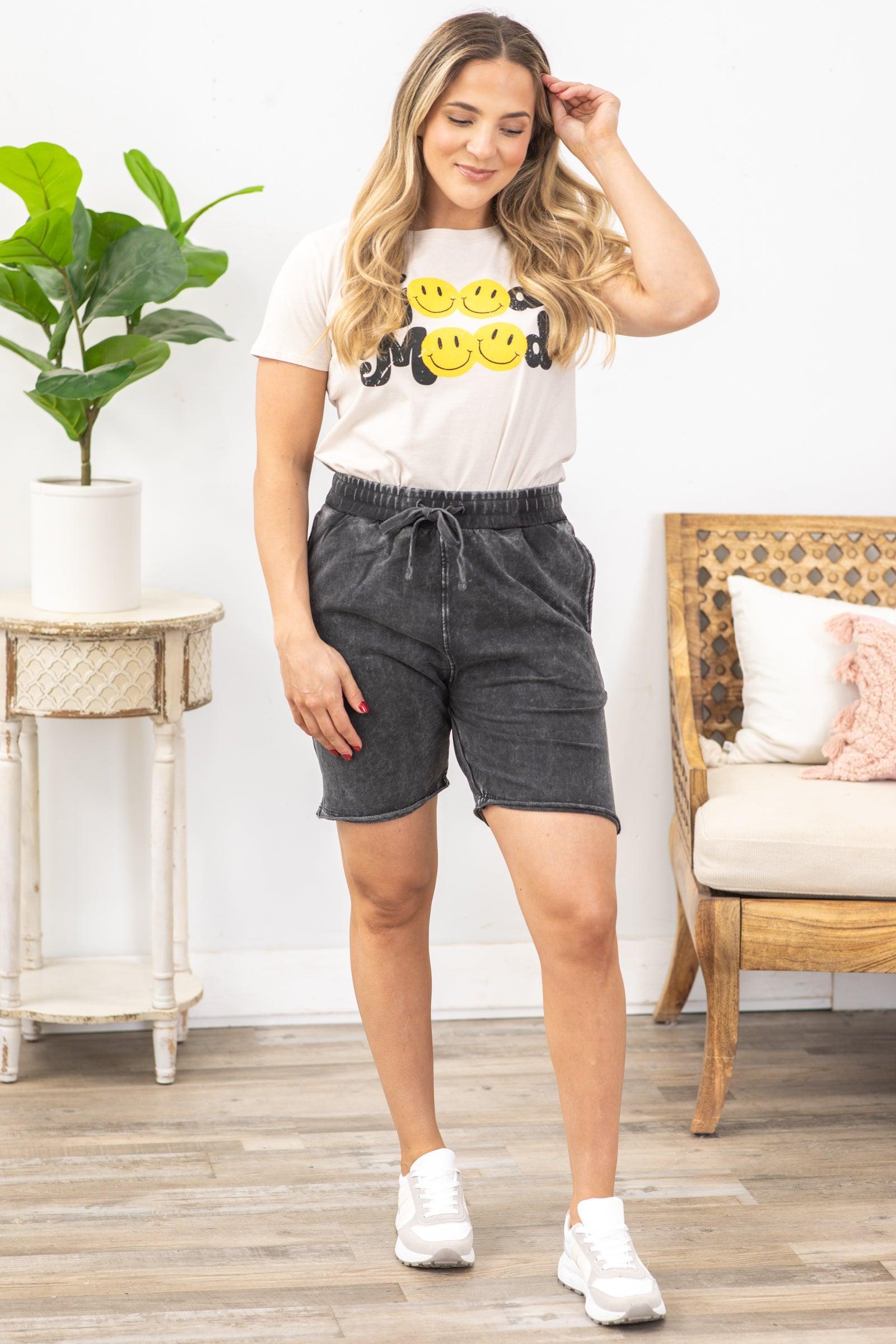 Black Mineral Washed Drawstring Shorts Product Image