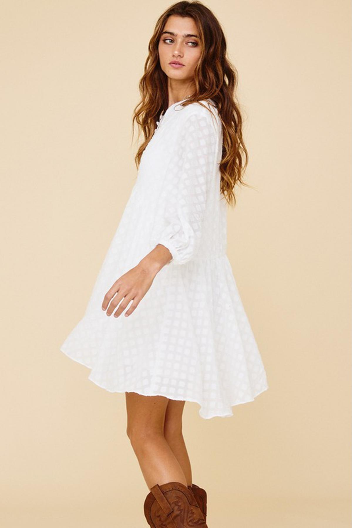 Lined Textured Off White Dress Product Image