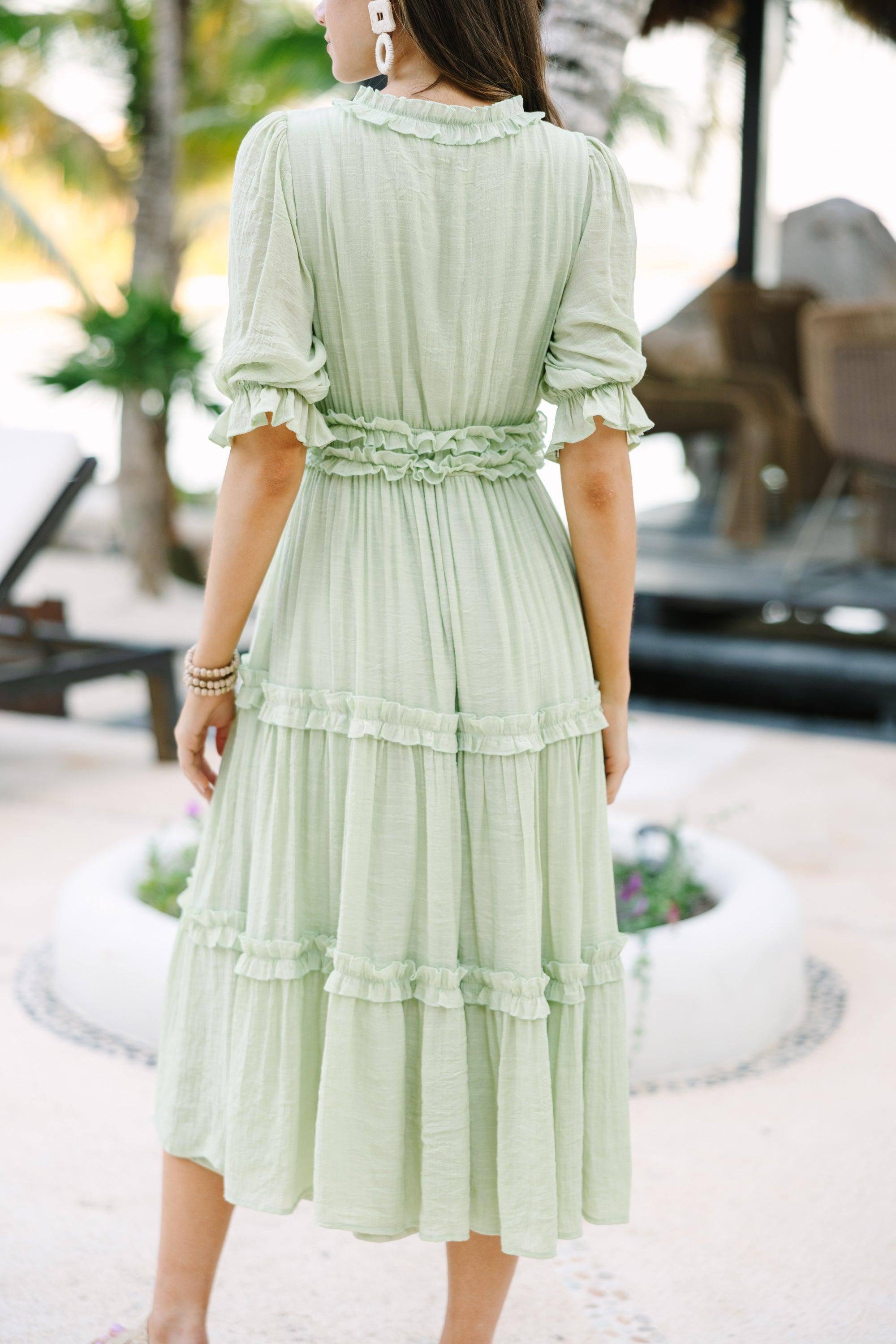 Living In A Dream Melon Green Ruffled Midi Dress Female Product Image