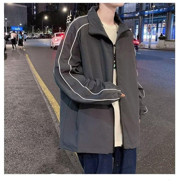 Stand Collar Contrast Piping Oversized Zip Jacket Product Image