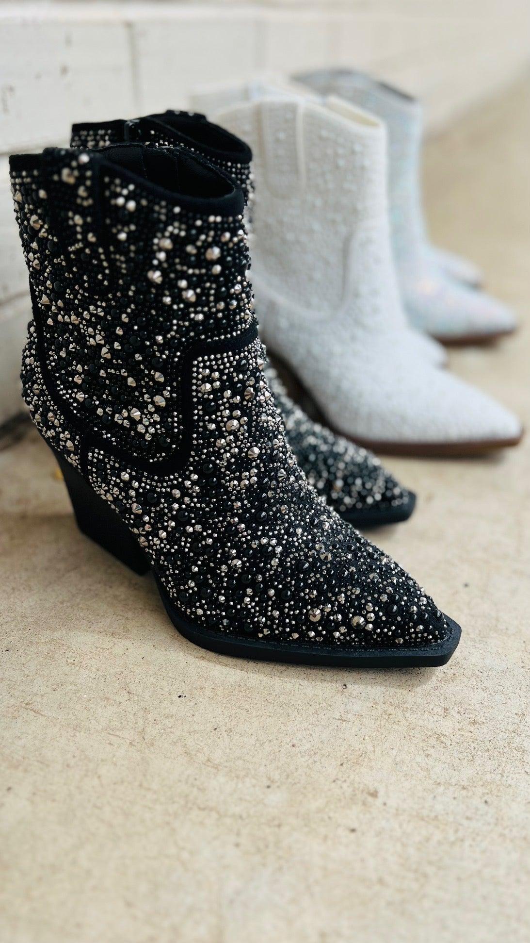 Pearl "Kady" Black Rhinestone Booties* Product Image