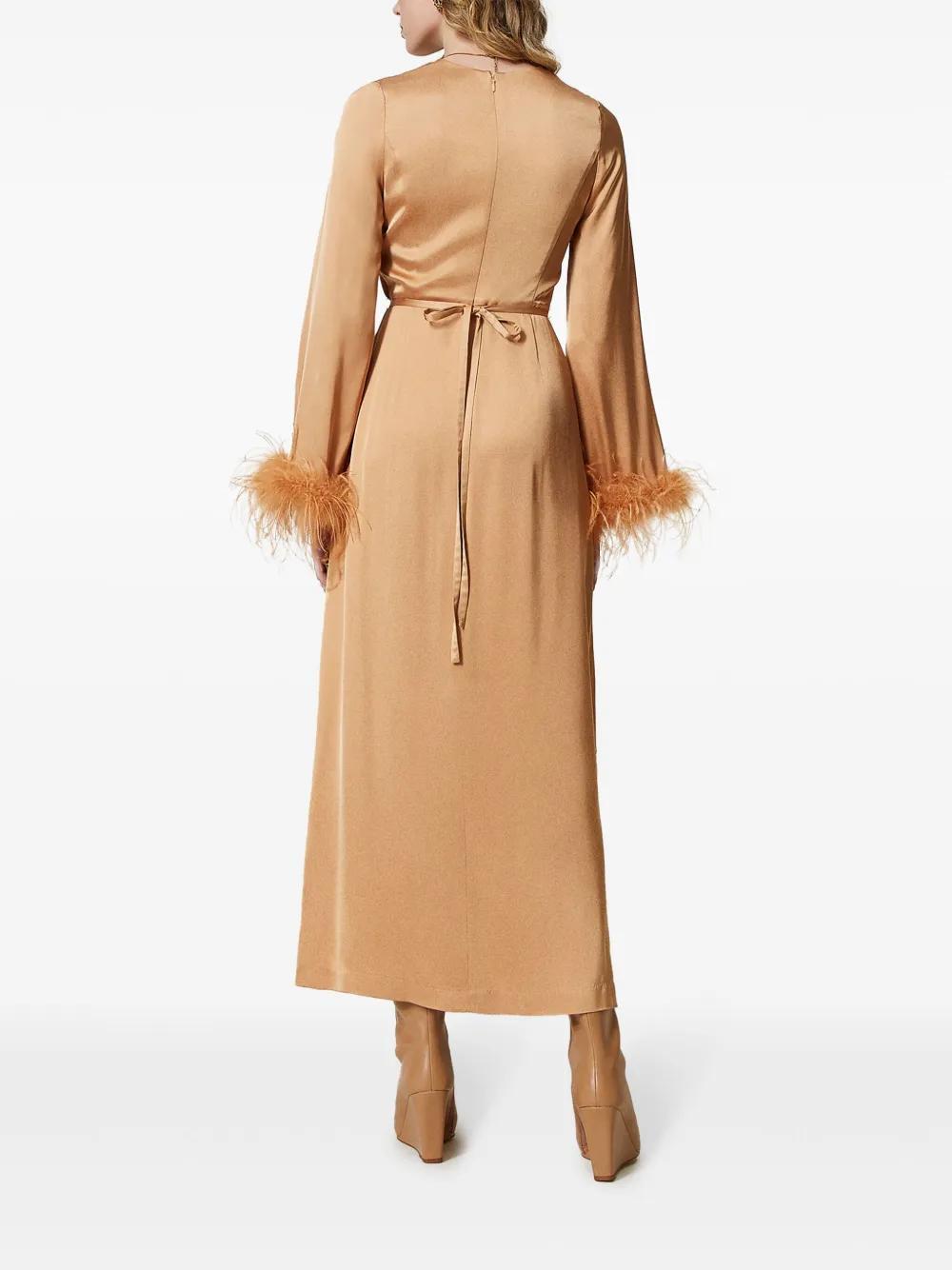 feather-detail satin-finish maxi dress Product Image