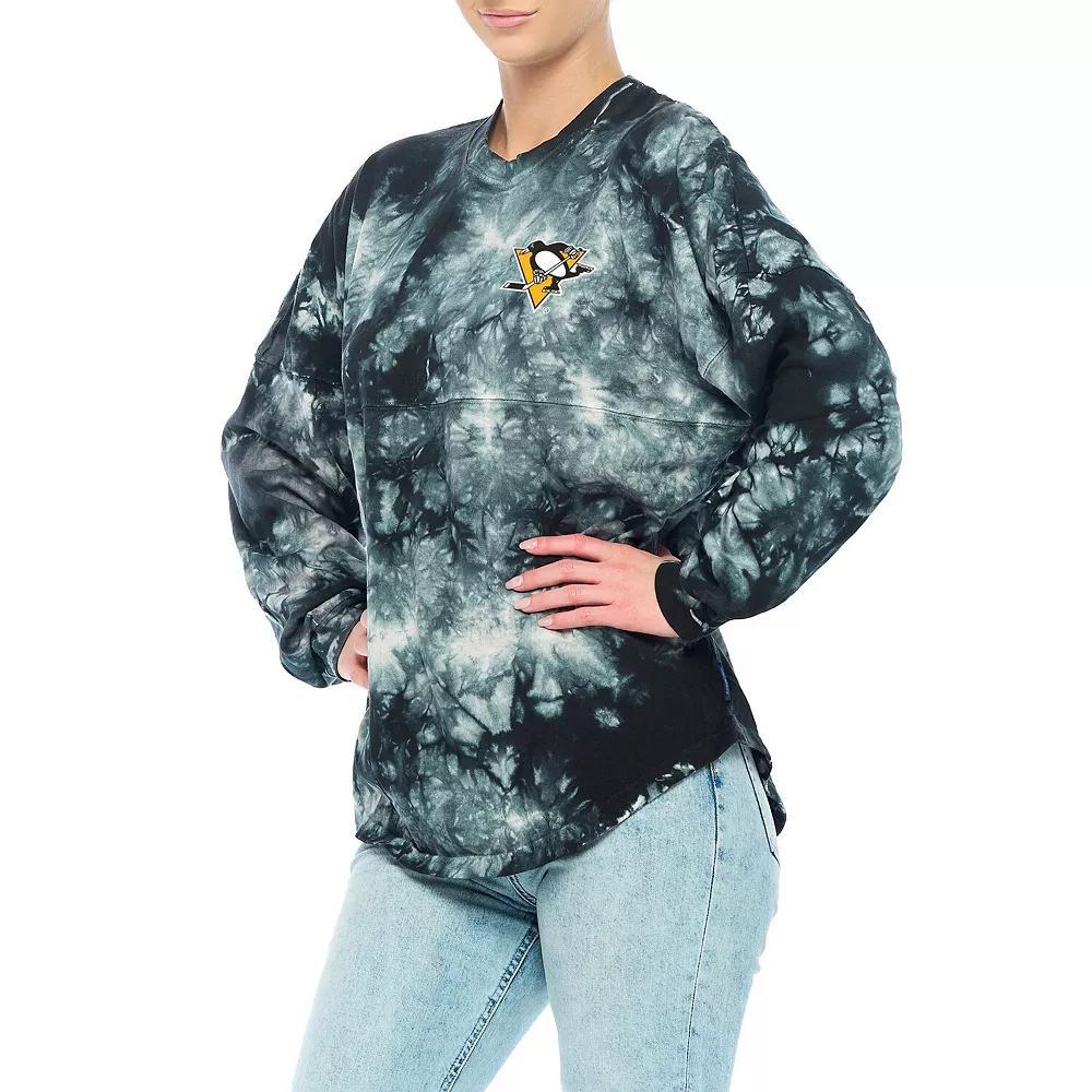 Women's Fanatics Branded Black Boston Bruins Crystal-Dye Long Sleeve T-Shirt, Size: Large Product Image