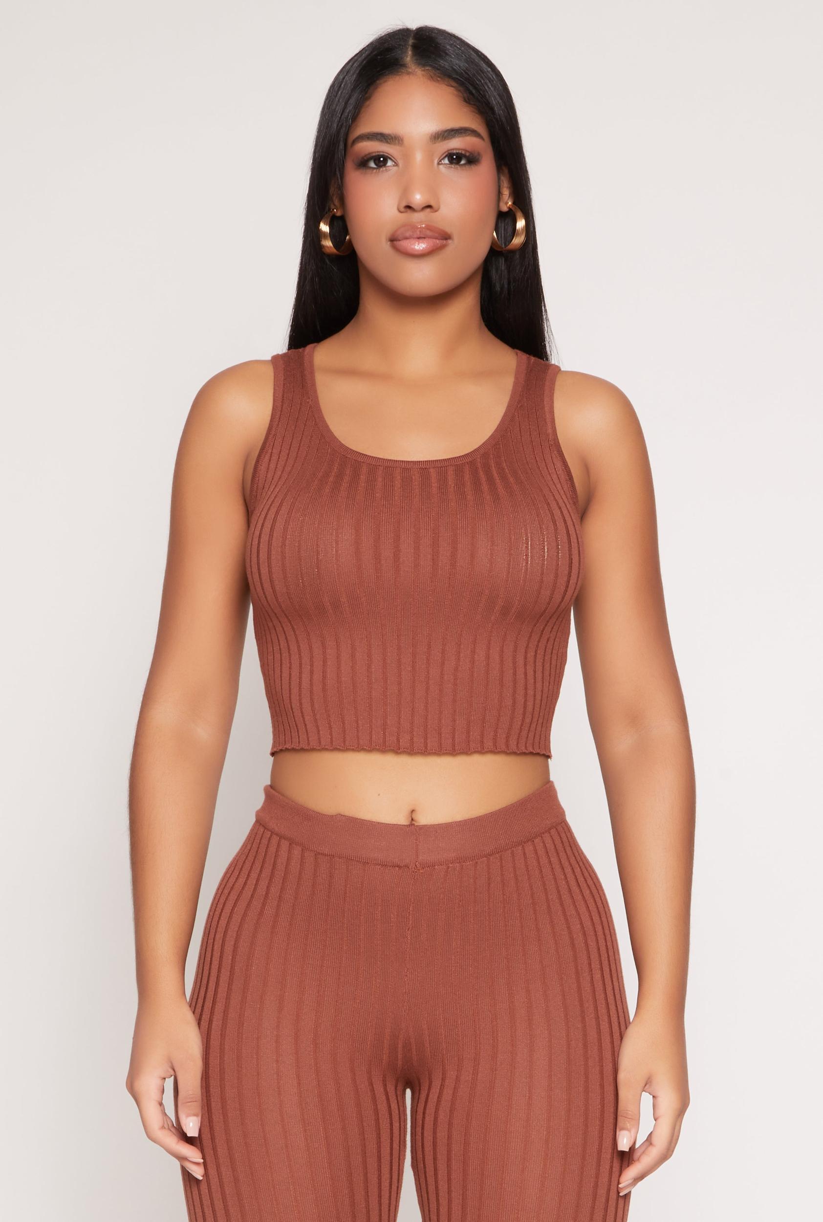 Womens Daisy Ribbed Knit Cropped Tank Top Product Image