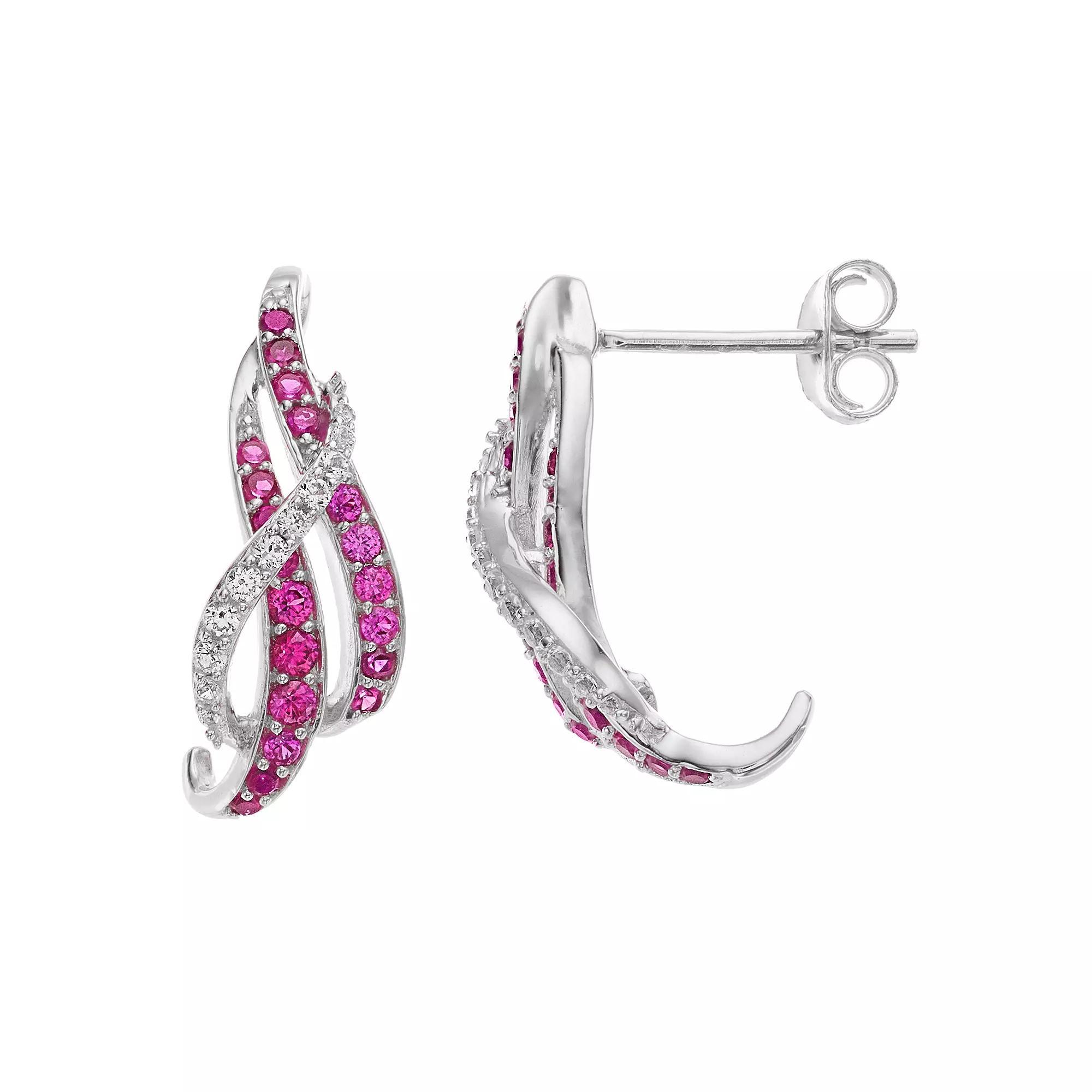 Sterling Silver Lab-Created Ruby & Lab-Created White Sapphire Earrings, Women's, Silvertone Product Image