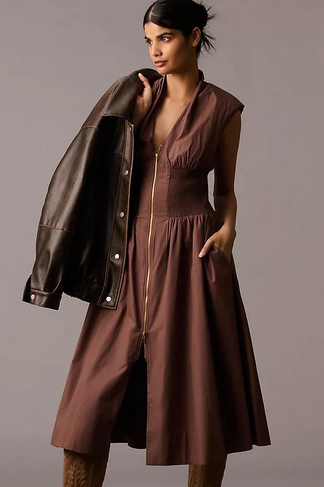 The Tommie Cap-Sleeve Smocked Front-Zip Shirt Dress Product Image