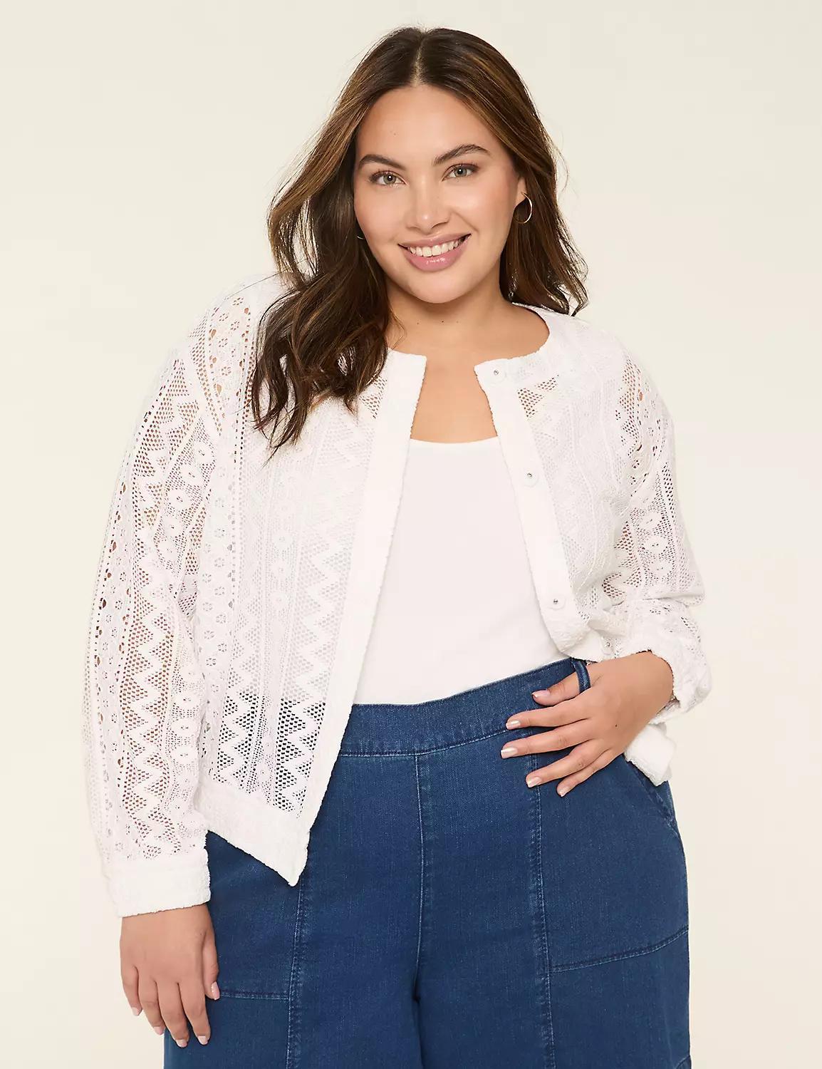 Eyelet Button-Front Jacket Product Image