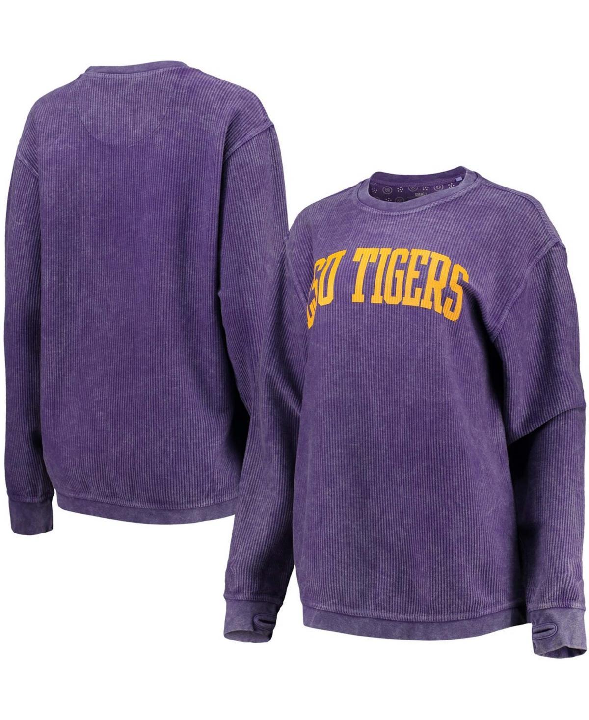 Womens Pressbox LSU Tigers Comfy Cord Vintage Wash Basic Arch Pullover Sweatshirt Product Image