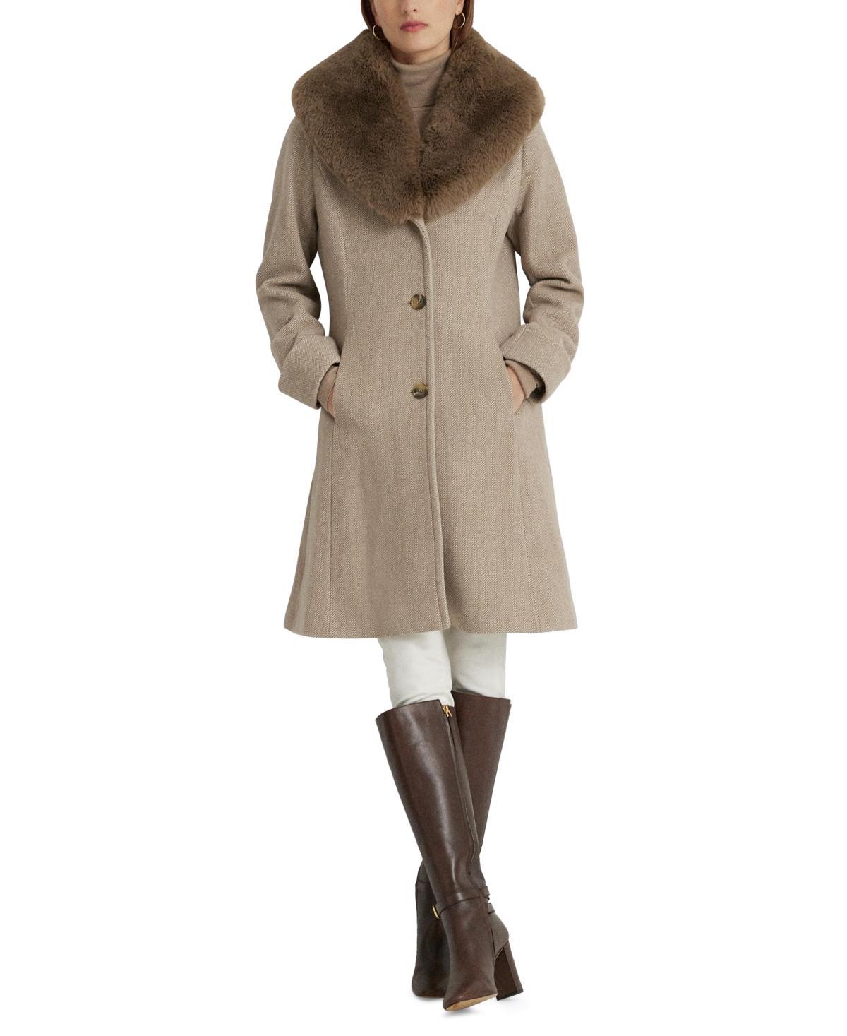 Lauren Ralph Lauren Womens Faux-Fur-Collar Coat Product Image