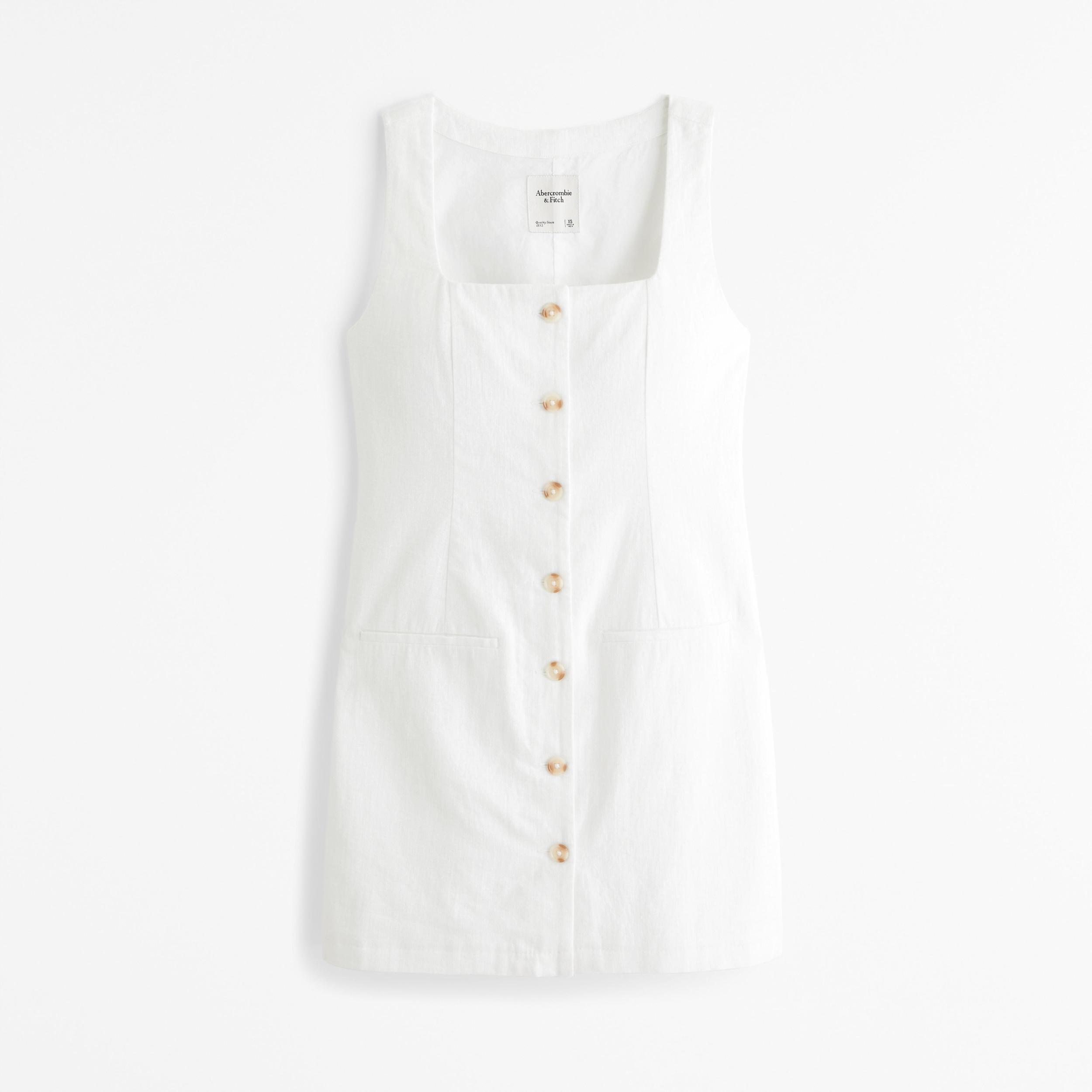 The A&F Mara Squareneck Linen-Blend Vest Mini Dress Product Image