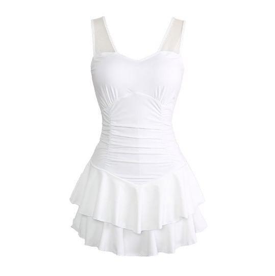 V-Neck Plain Ruffle Backless Swimsuit Product Image