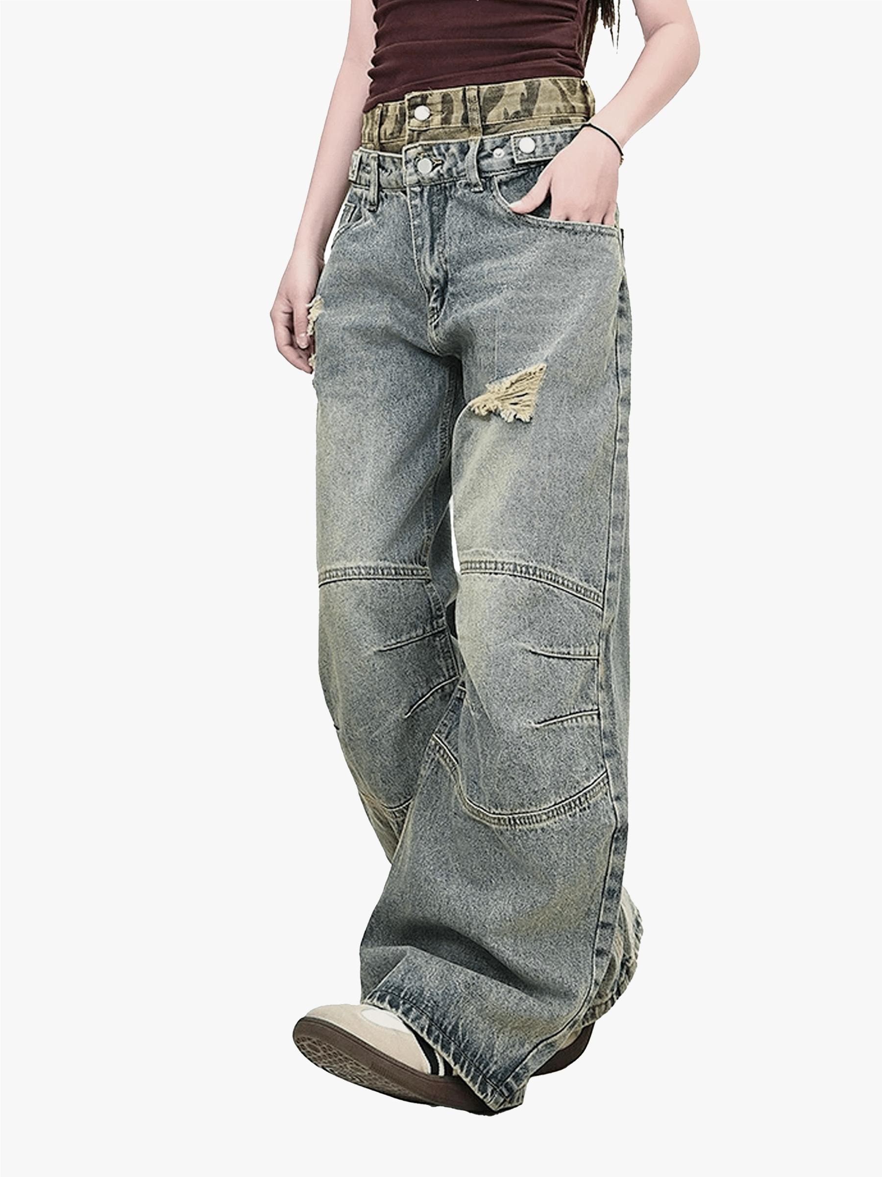 Aelfric Eden Double Waist Wrinkle Baggy Barrel Jeans Product Image