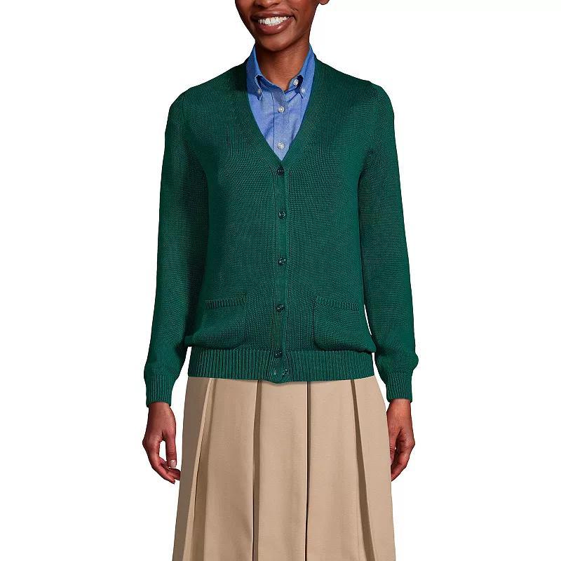 Women's Lands' End School Uniform Button Front V-Neck Cardigan Sweater, Size: Medium, Red Product Image