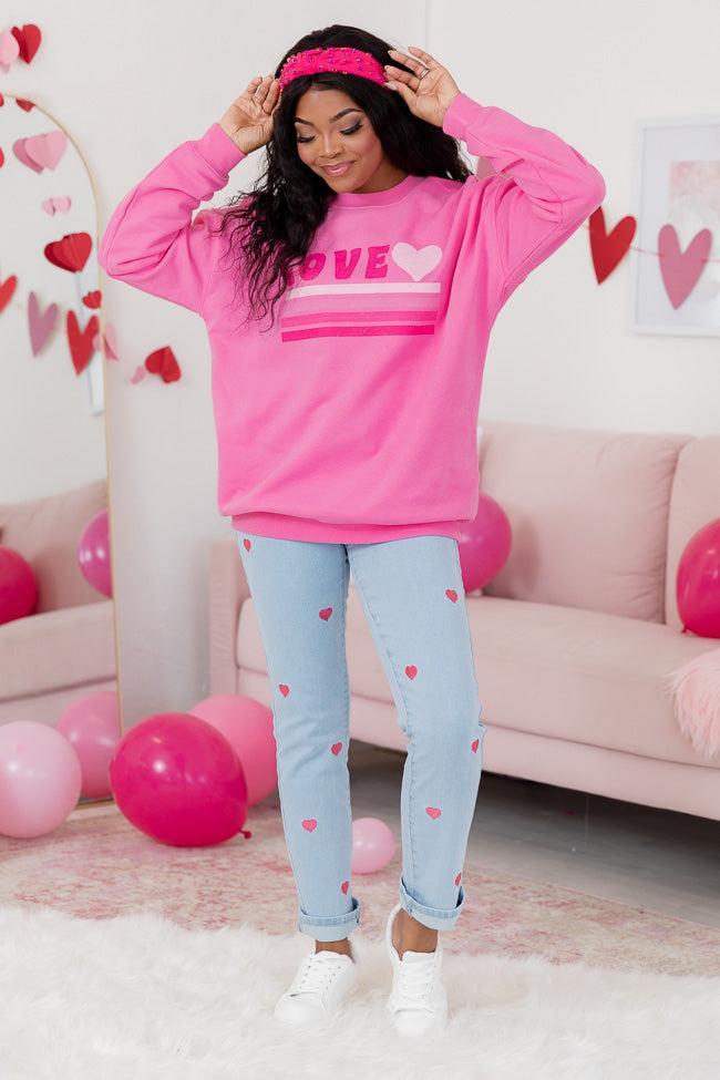 Love Retro Pink Oversized Graphic Sweatshirt Product Image