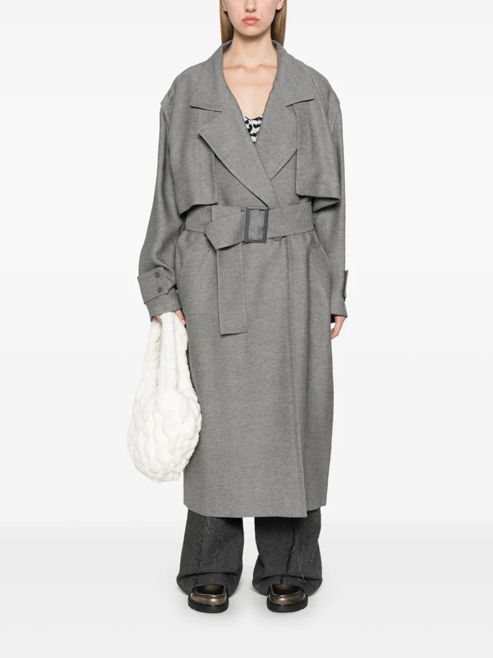JW ANDERSON Longline Belted Virgin Wool Trench Coat In Grey Product Image