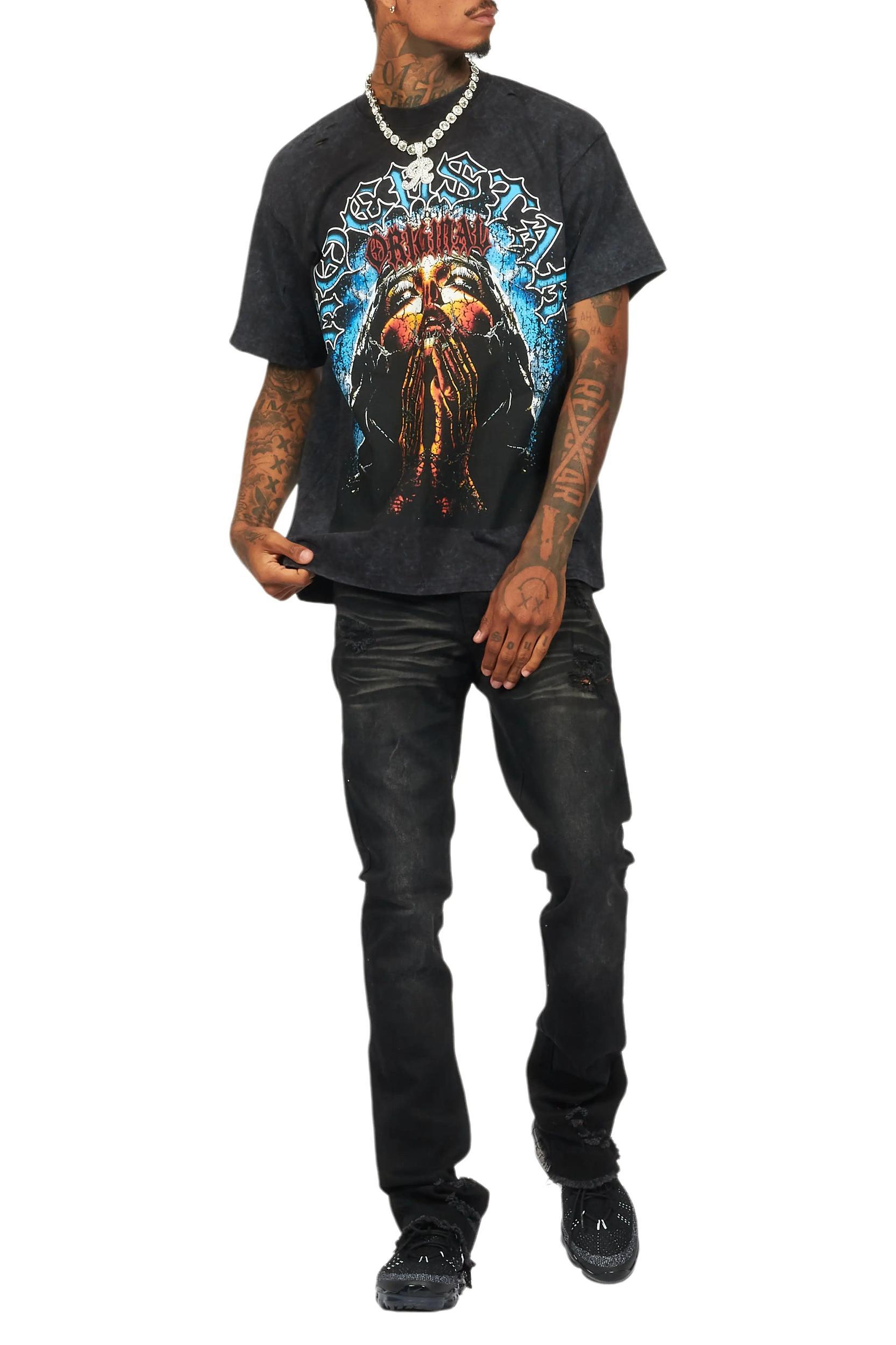 Dallan Vintage Black Oversized Graphic T-Shirt Male Product Image