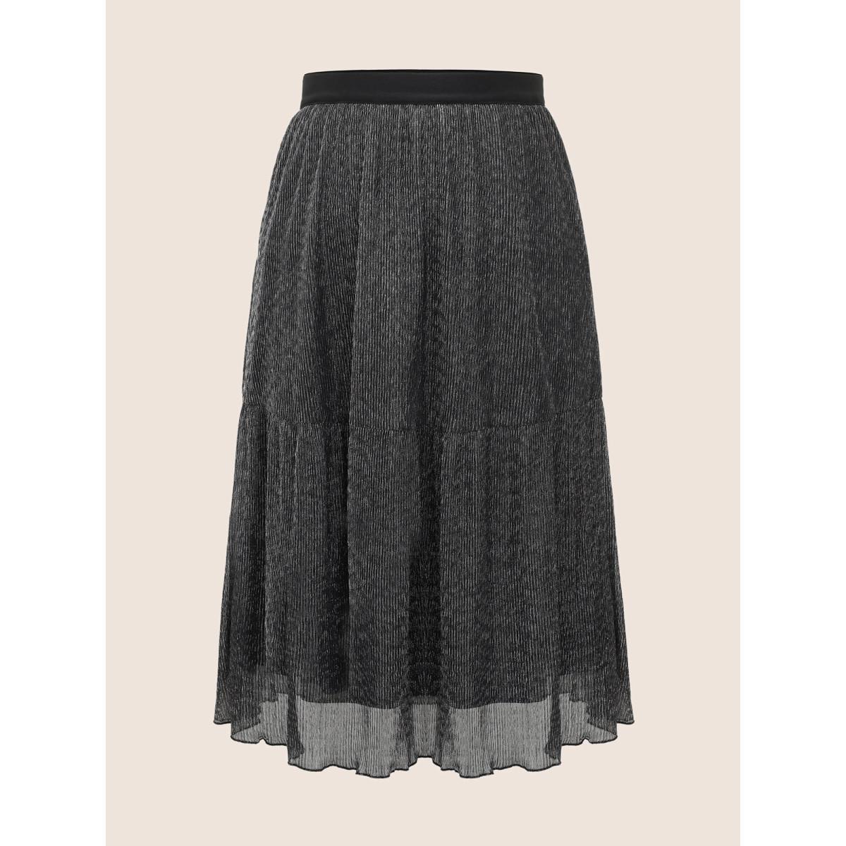 Plus Size Glitter Mesh Patchwork Texture Pocket Skirt Women Black Cocktail Non No stretch Slanted pocket Party Skirts BloomChic 18-20/2X Product Image