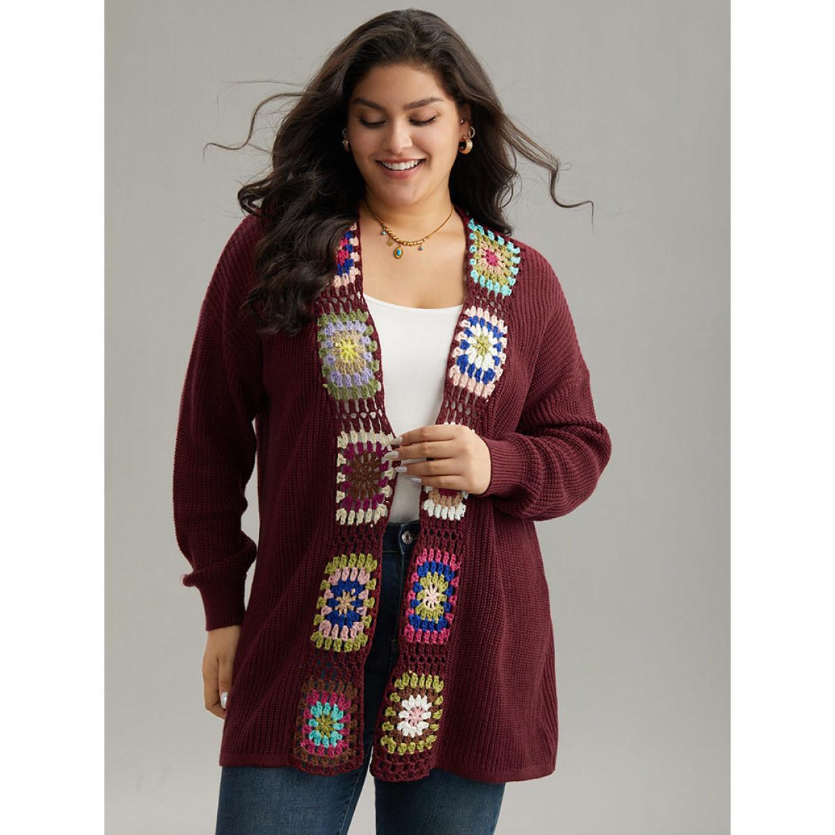 Plus Size Floral Embroidered Open Front Cardigan Scarlet Women Casual Loose Long Sleeve Dailywear Cardigans BloomChic 28/5X Product Image