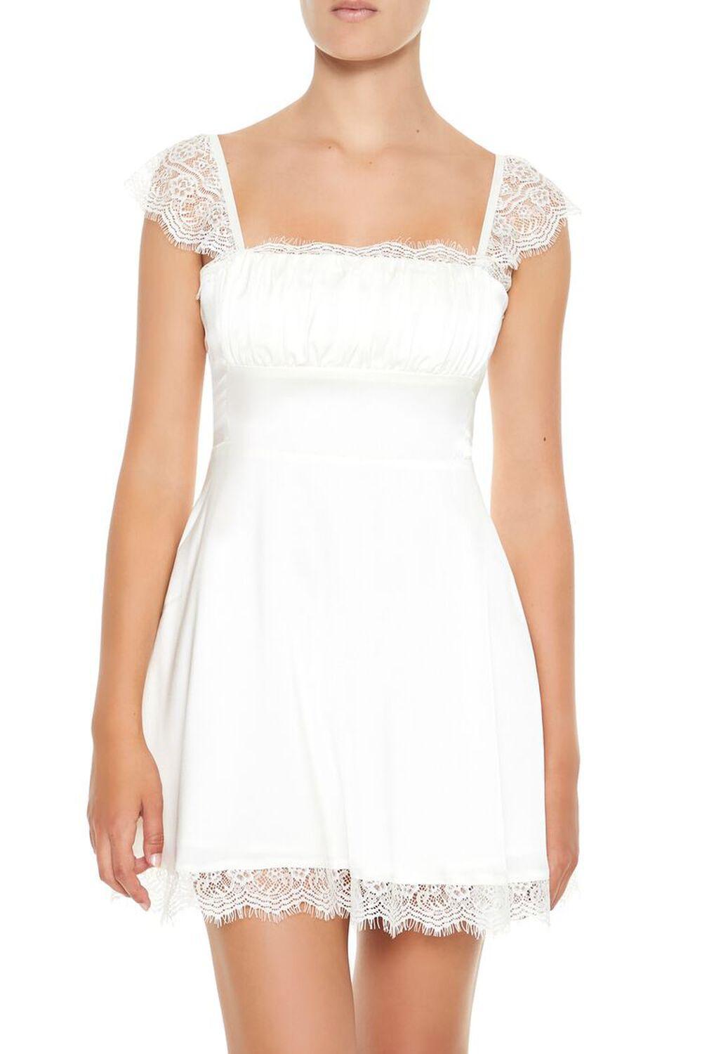 Satin Eyelash Lace Mini Dress | Forever 21 Product Image