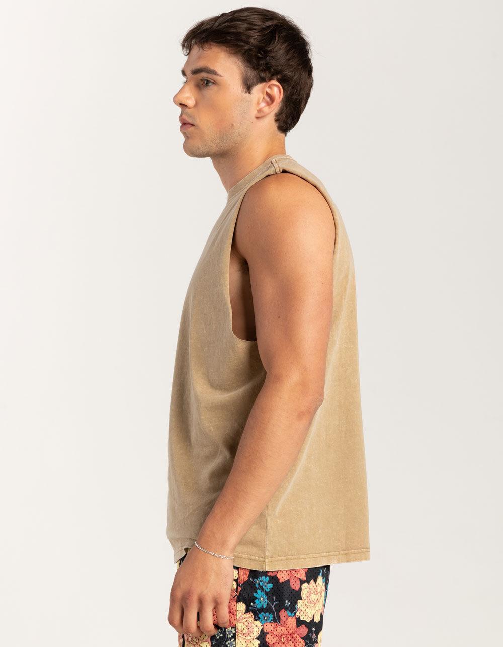 RSQ Mens Acid Wash Muscle Tee - OLIVE Product Image