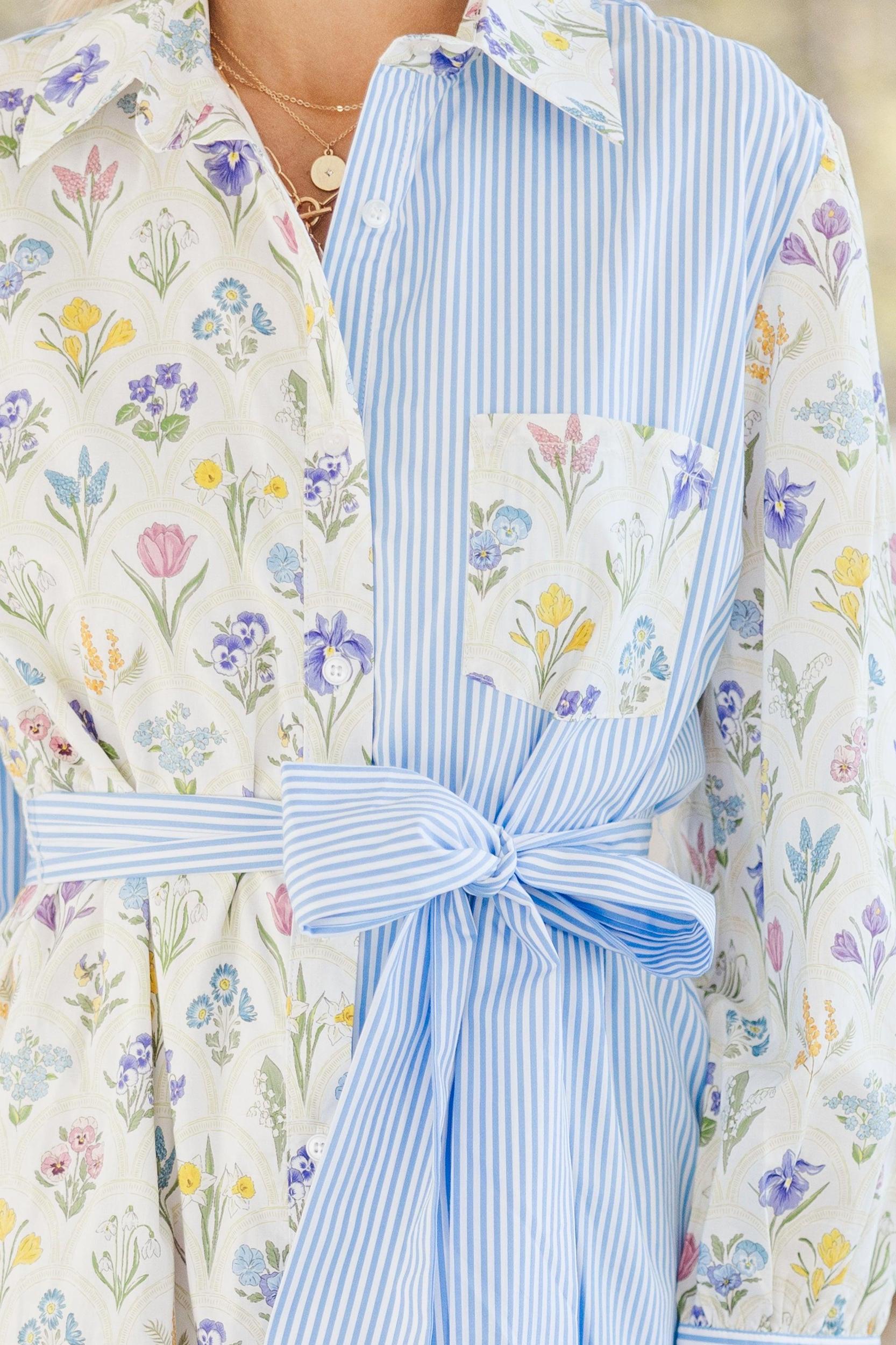 Just A Reminder Blue Mixed Print Midi Dress Female Product Image