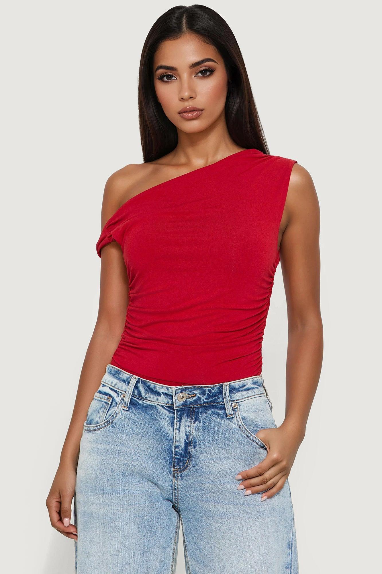 Kylie Off Shoulder Bodysuit - Red Product Image
