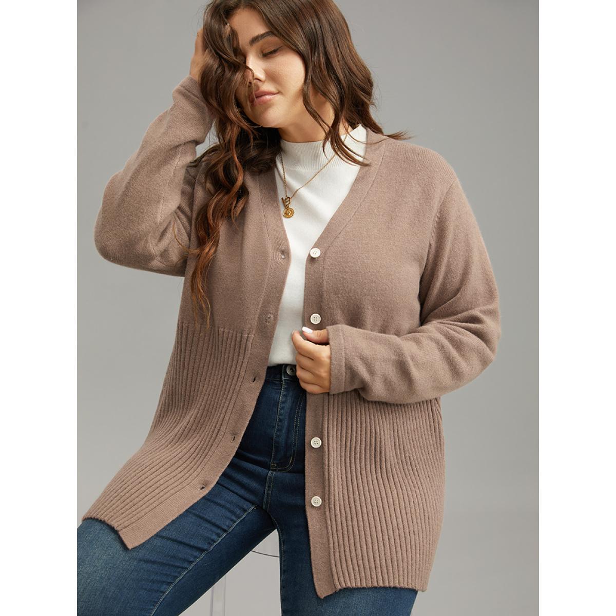 Plus Size Supersoft Essentials Plain Button Up Texture Cardigan Rouge Women Casual Loose Long Sleeve Dailywear Cardigans BloomChic 12/L Product Image