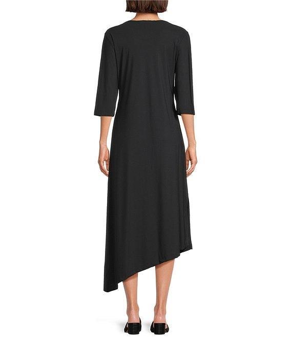 Bryn Walker Sydney Microfiber Jersey Round Neck Elbow Sleeve Asymmetrical Hem Midi Dress Product Image