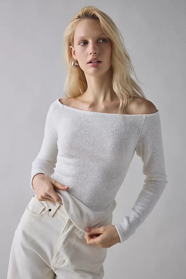 Vintage & ReMADE by UO ReMADE By UO Remnants Off-The-Shoulder Long Sleeve Cropped Tee Womens at Urban Outfitters Product Image