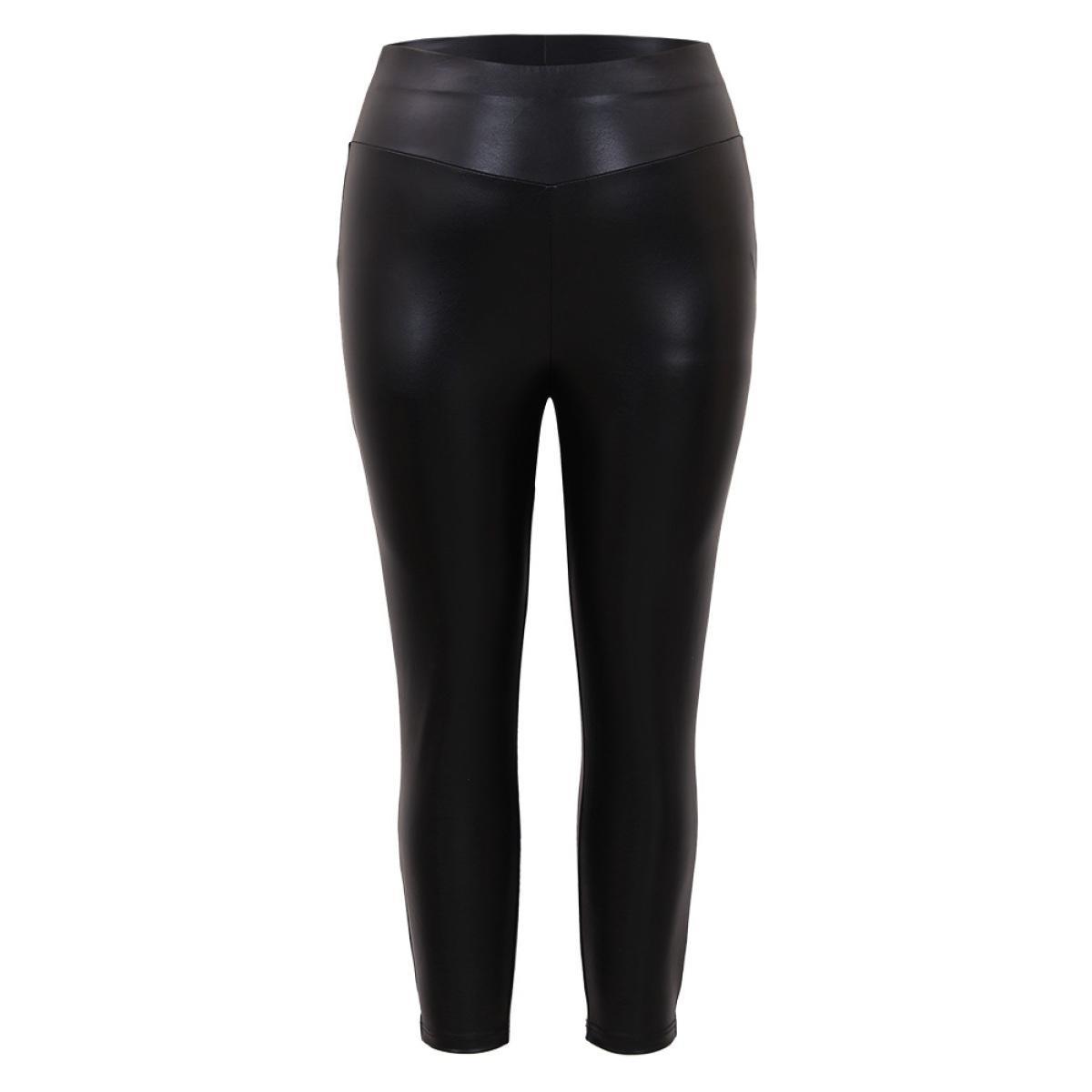 Plus Size PU Wideband Waist Skinny Leggings Women Black Glamour High stretch Skinny High Rise Going out Leggings BloomChic 30/6X Product Image