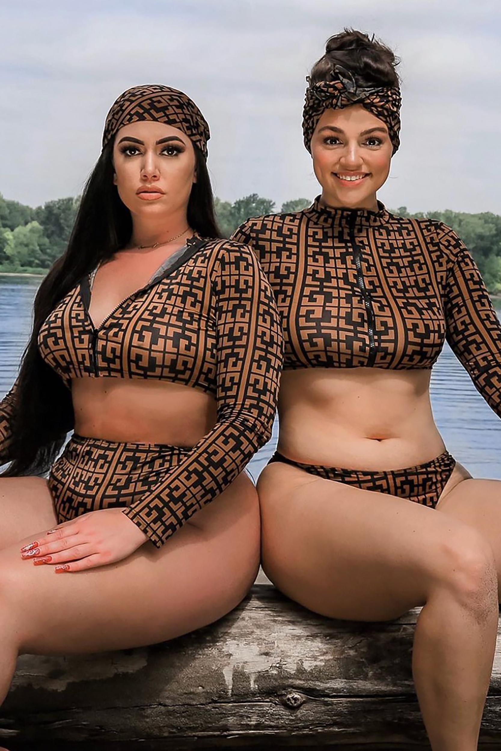 Adella 3 Piece Sunkini Set - Brown/Black Product Image