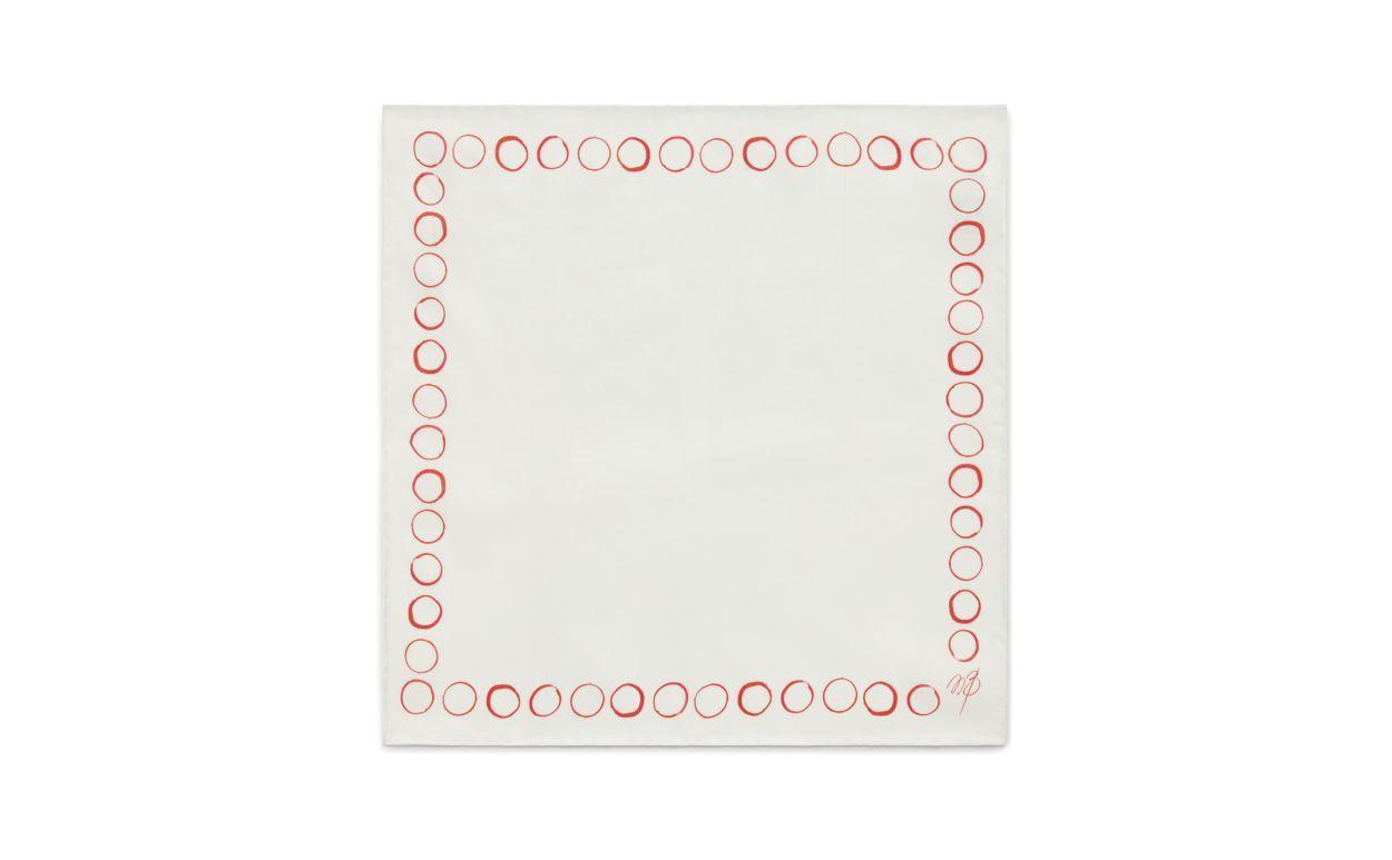 CIRCLES Ivory and Red Silk Circle Print Pocket Square Product Image