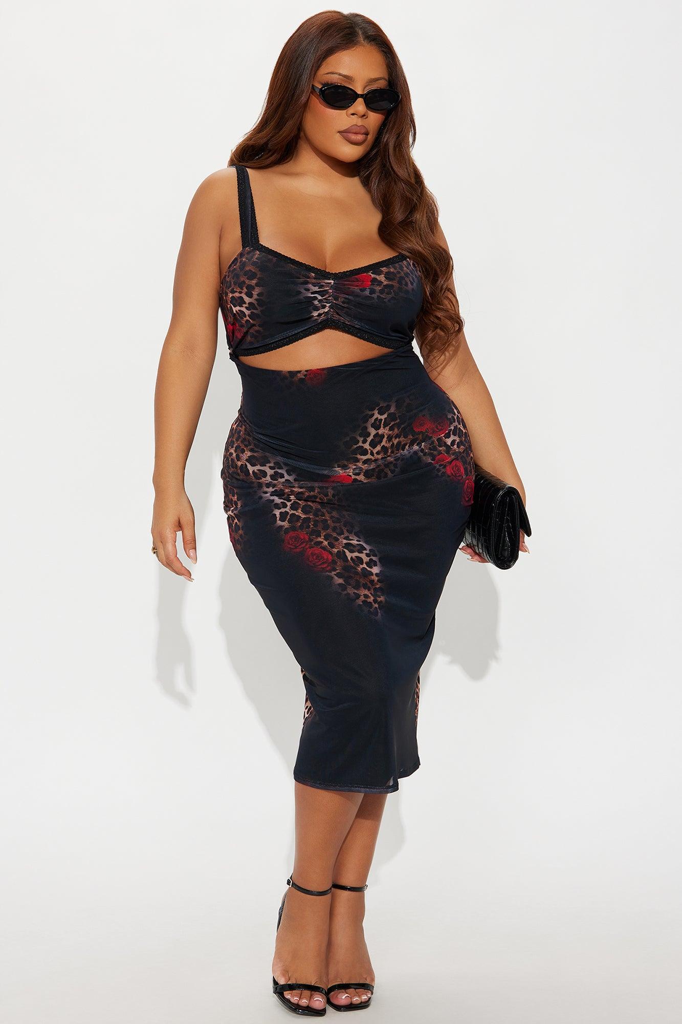 Andrea Animal Floral Mesh Midi Dress - Leopard Product Image