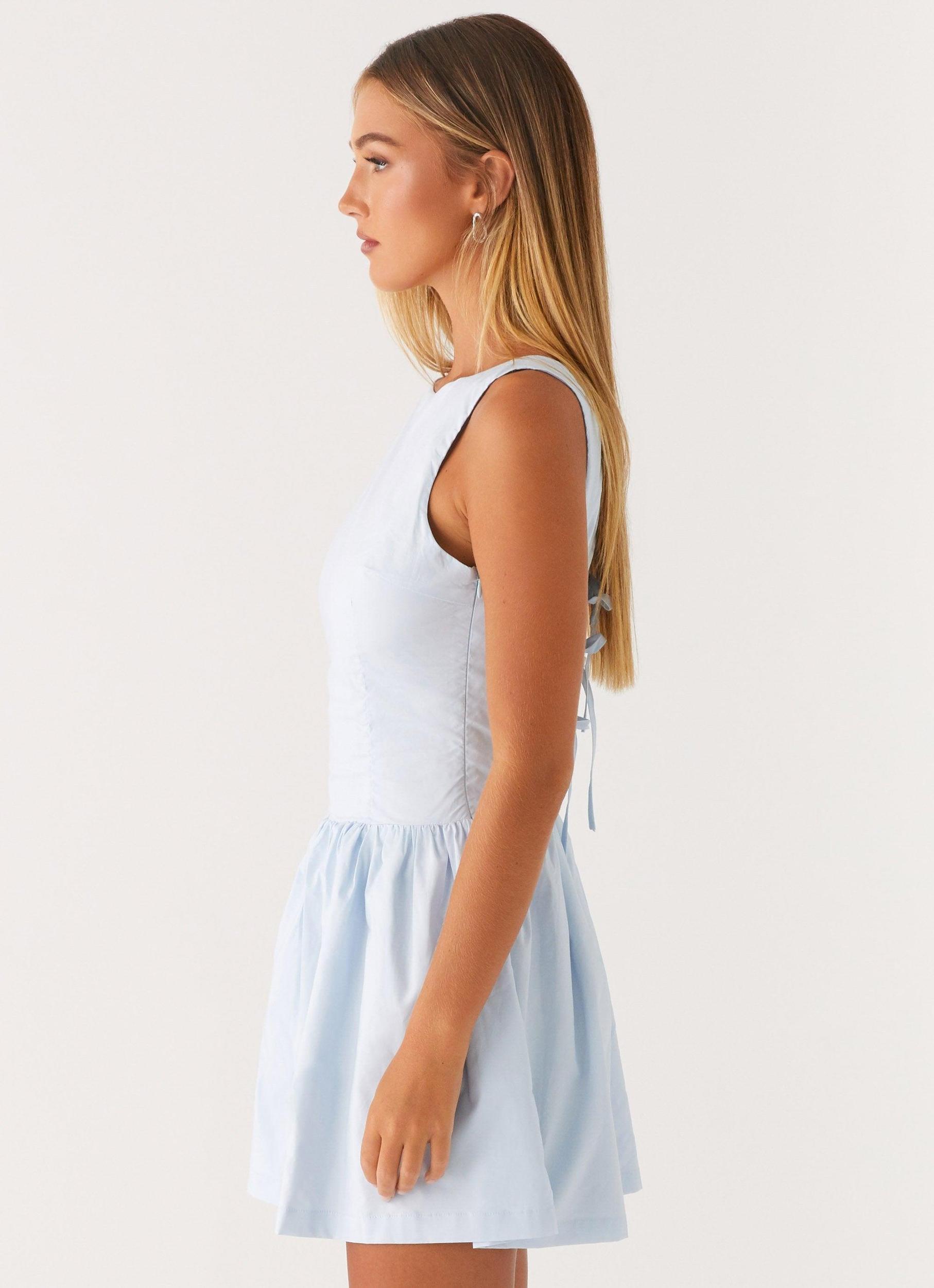 Dakota Bow Mini Dress - Pale Blue Product Image