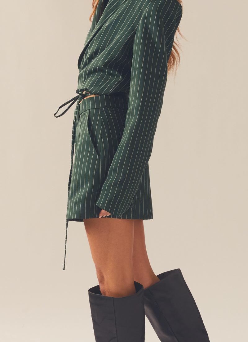 Forbidden Suit Skirt - Green Pinstripe Product Image