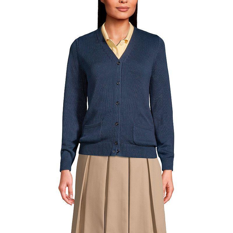 Women's Lands' End School Uniform Button Front V-Neck Cardigan Sweater, Size: Medium, Red Product Image