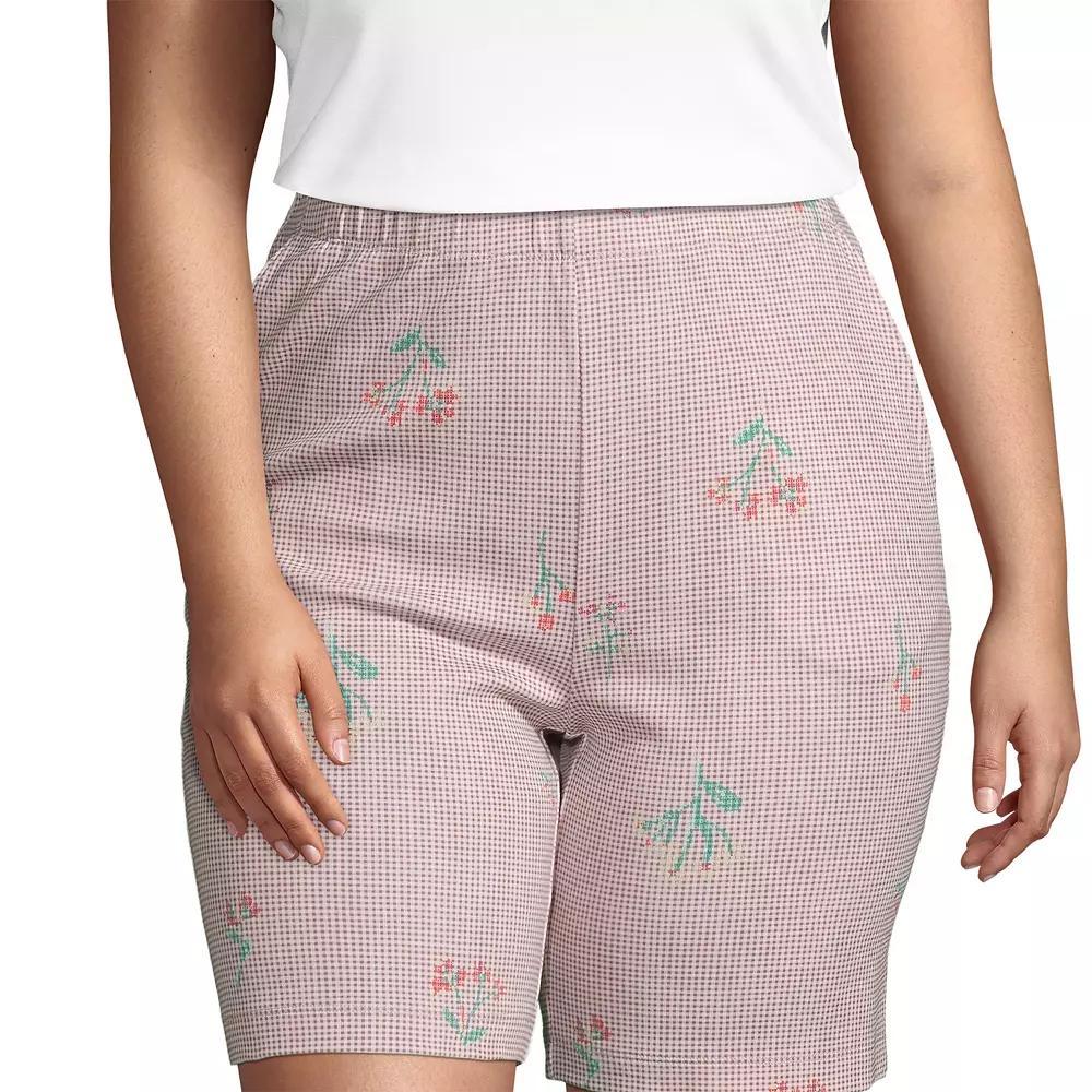 Plus Size Lands' End Sport Knit Pull-On Shorts, Women's, Size: 1XL, Brown Check Floral Product Image