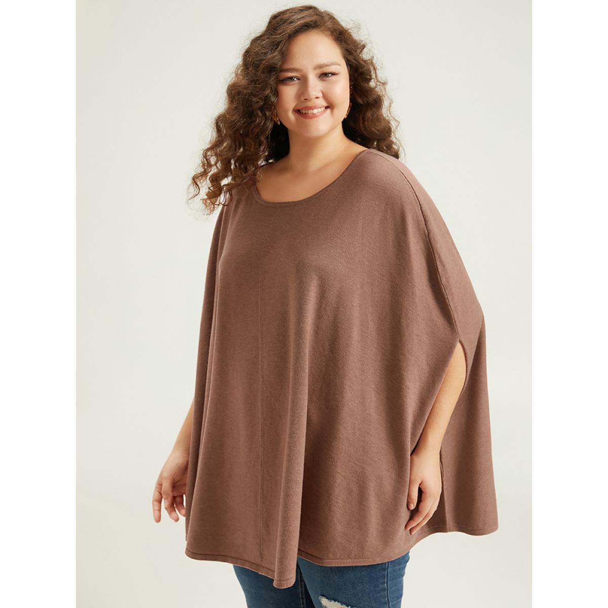 Plus Size Supersoft Essentials Plain Dolman Sleeve Pullover Tan Women Casual Loose Sleeveless Round Neck Dailywear Pullovers BloomChic 18-20/2X Product Image