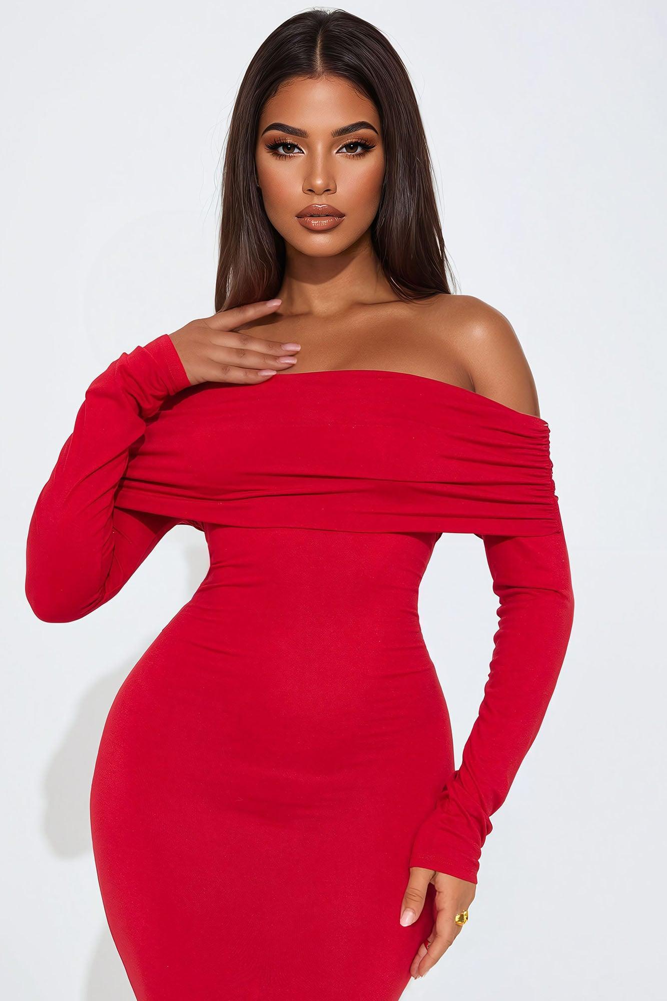 Odette Off Shoulder Maxi Dress - Red Product Image
