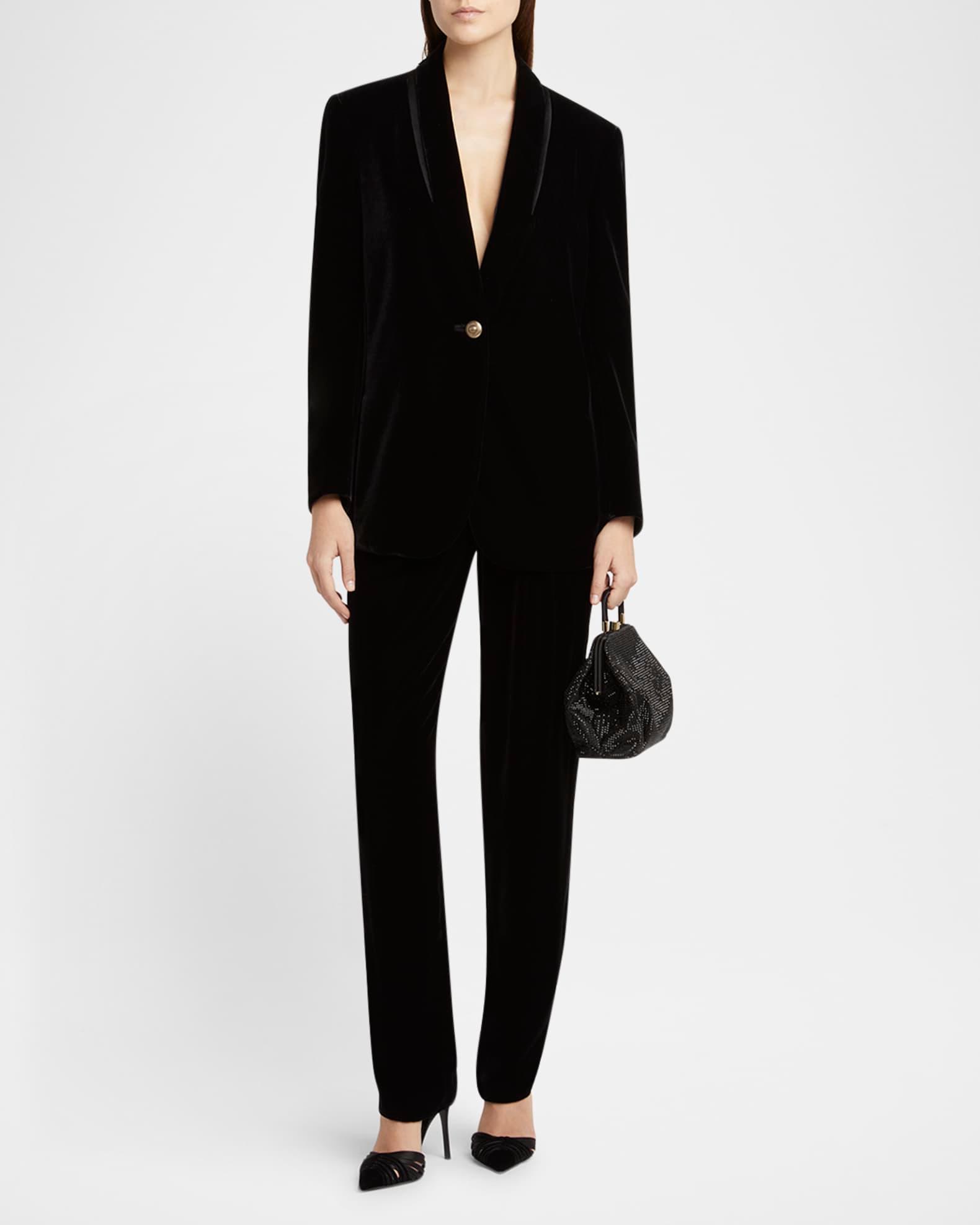 Pleated High-Rise Velvet Trousers Product Image
