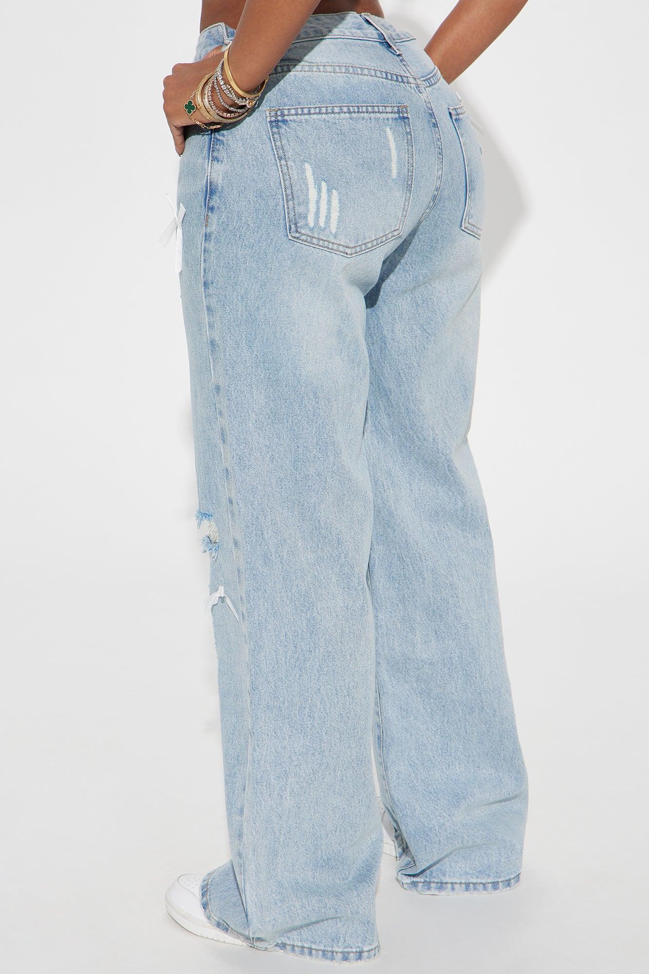 Betsy Non Stretch Bow Wide Leg Jeans - Light Wash Product Image