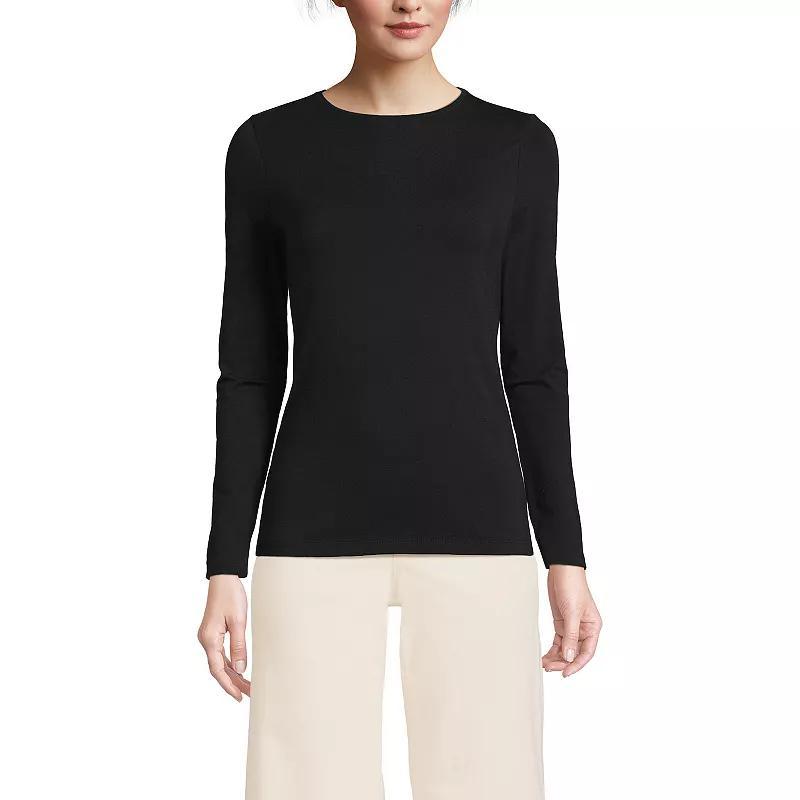Petite Lands' End Lightweight Jersey Skimming Long Sleeve Crewneck T-shirt, Women's, Size: Medium Petite, Navy White Stripe Product Image