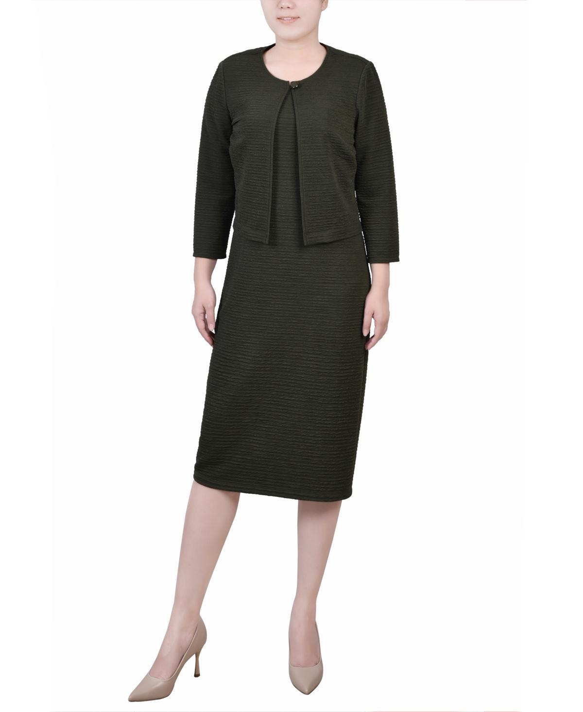 Ny Collection Petite Textured 3/4 Sleeve Two Piece Dress Set Product Image