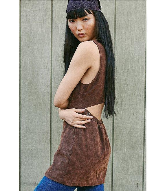 Free People Atlas Vegan Suede Crew Neck Sleeveless Back Cut-Out Mini Dress Product Image