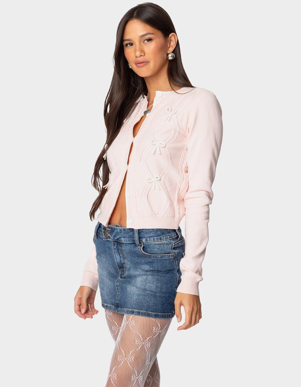 EDIKTED Contrast Bow Knit Cardigan Product Image