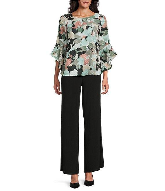 Kasper Boat Neck 3/4 Ruffle Sleeve Clip Dot Chiffon Blouse Product Image