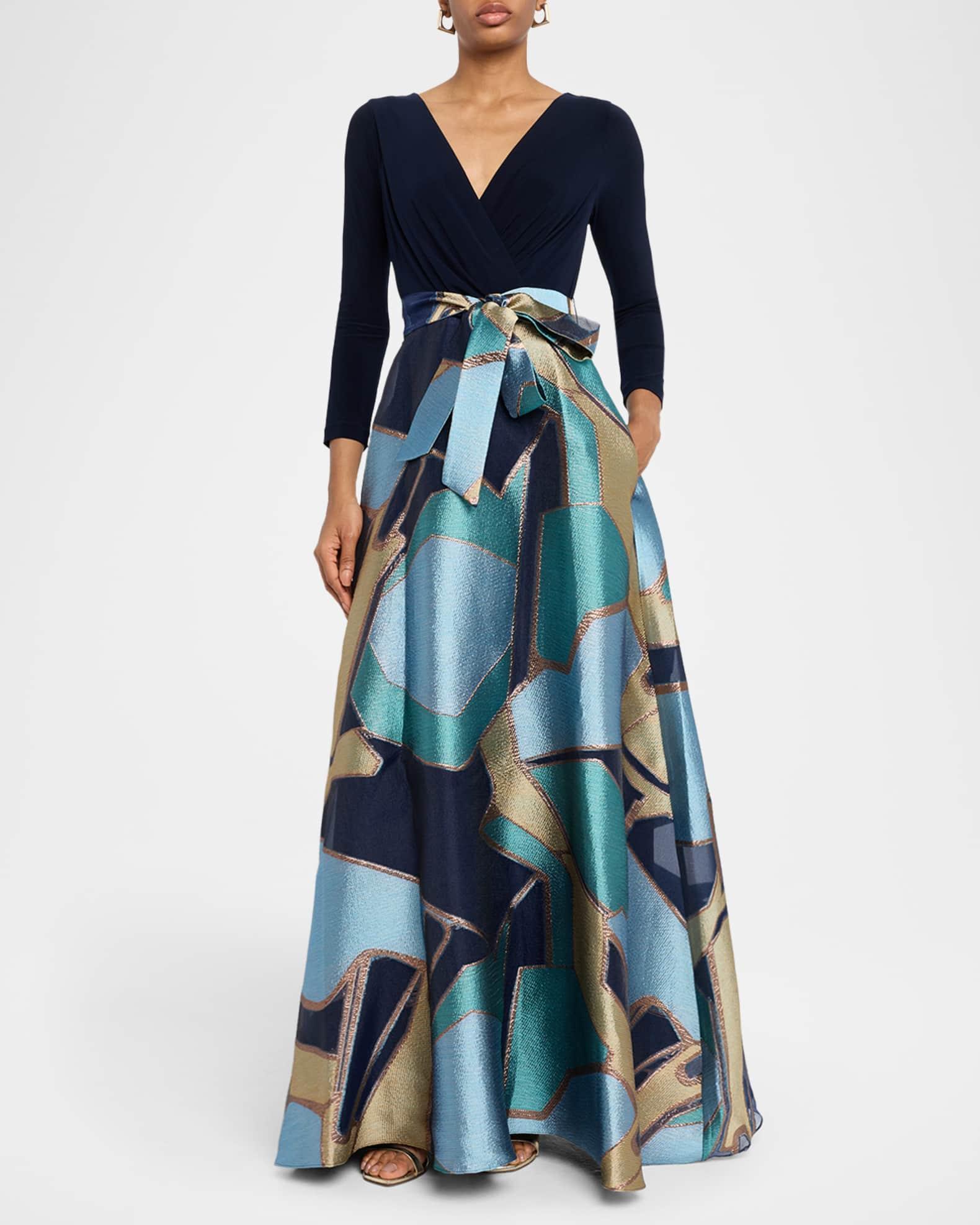 Mixed Media Jersey & Metallic Jacquard Gown Product Image