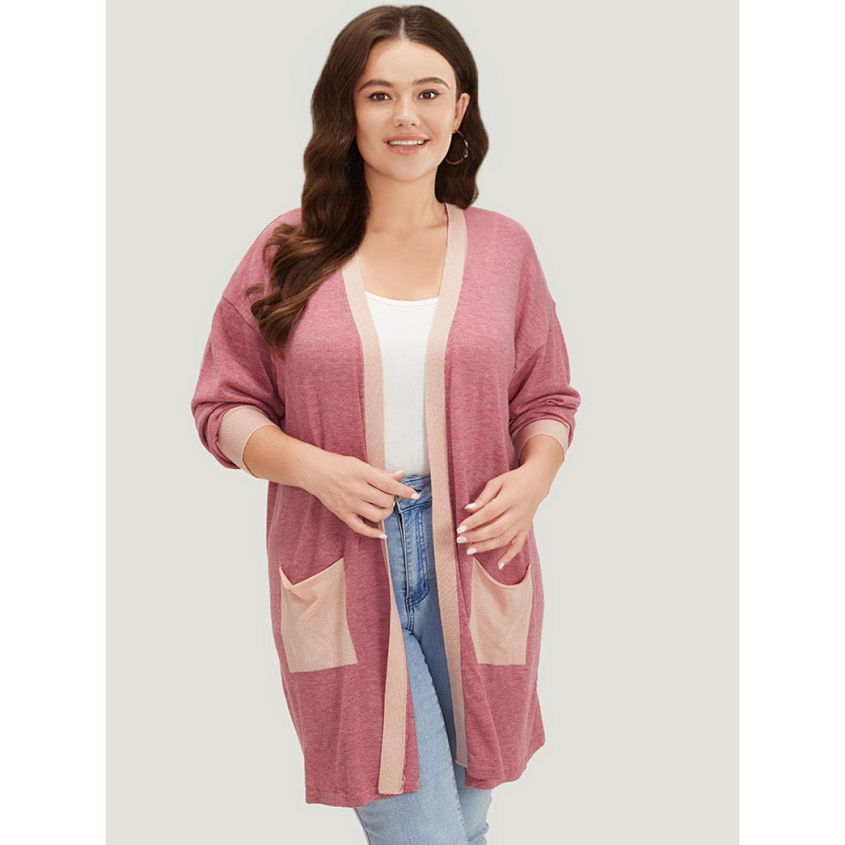 Plus Size Supersoft Essentials Two Tone Pocket Tunic Cardigan Russet Women Casual Loose Long Sleeve Dailywear Cardigans BloomChic 28/5X Product Image