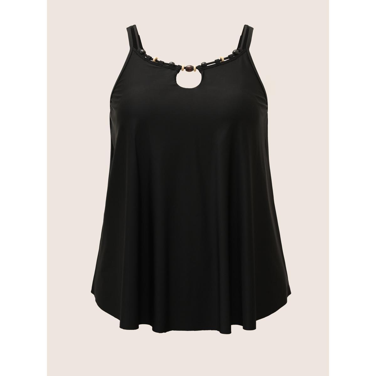 Plus Size Solid Keyhole Adjustable Straps Swim Top Women's Swimwear Black Beach Cut-Out High stretch Bodycon Heart neckline Curve Swim Tops BloomChic 10/M Product Image