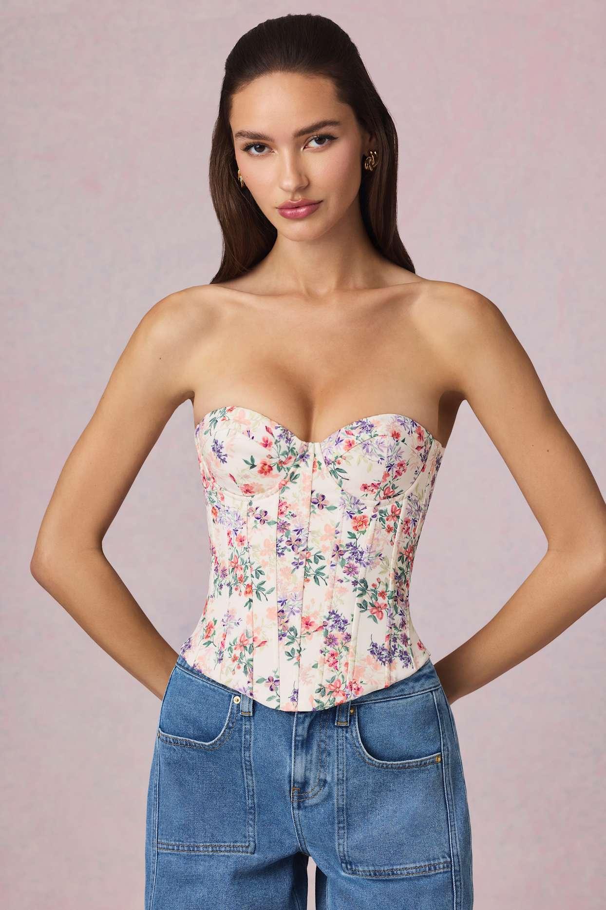 Full-Length Lace-Up Corset Top in Primrose Floral Print Product Image